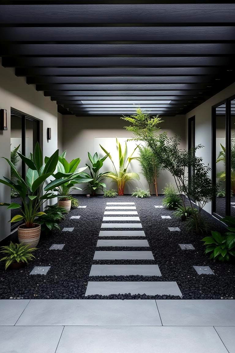 Inviting Courtyard Design - 24 Black Mulch Landscaping Ideas