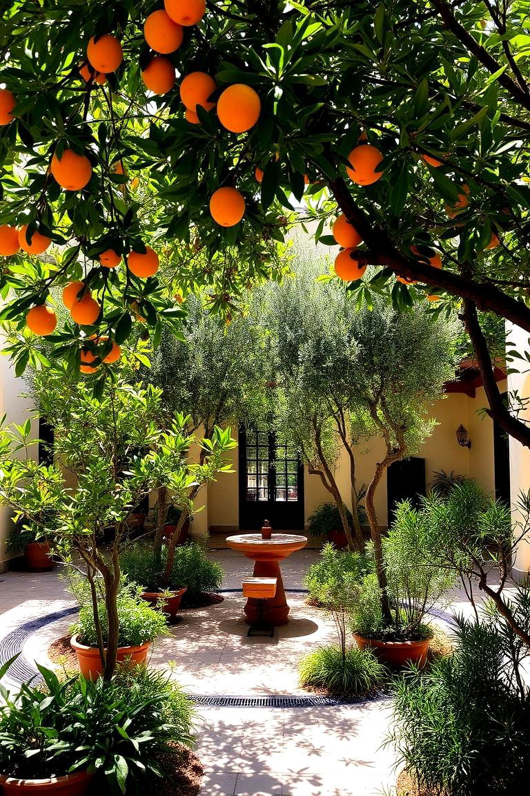 Inviting Courtyard with Citrus Trees and Olive Groves - 24 spanish style patio ideas