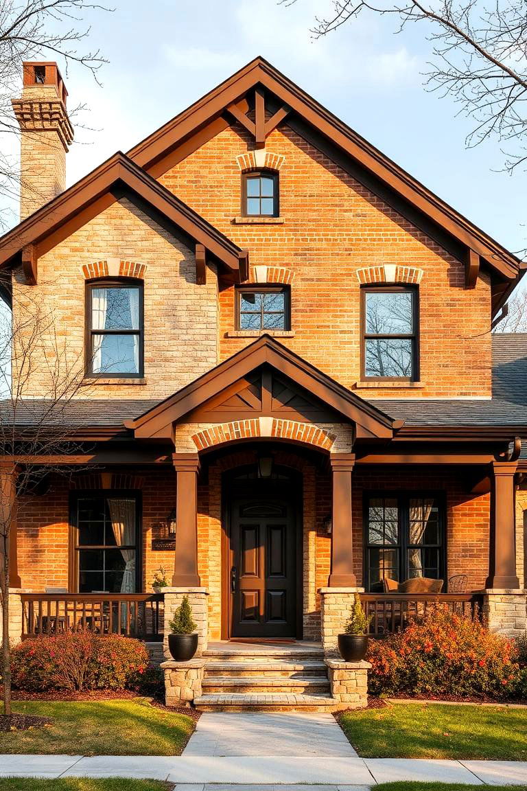Inviting Craftsman Revival - 24 Brick Houses With Stone Accents