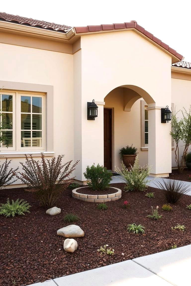 Inviting Cream Facade with Brown Landscaping - 24 Cream and Brown House Exterior Ideas