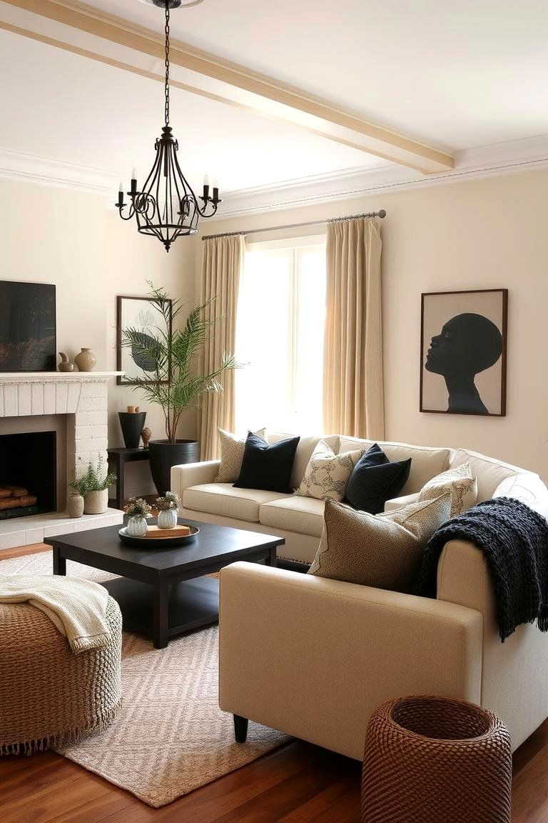 Inviting Cream and Black with Cozy Textures - 24 Cream and Black Living Room Ideas