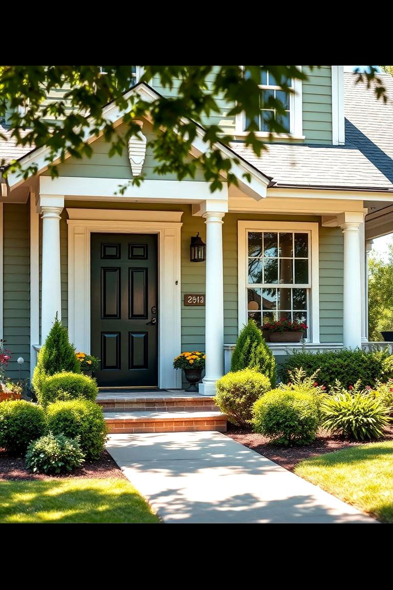 Inviting Curb Appeal - 24 Sage Green House With Black Door
