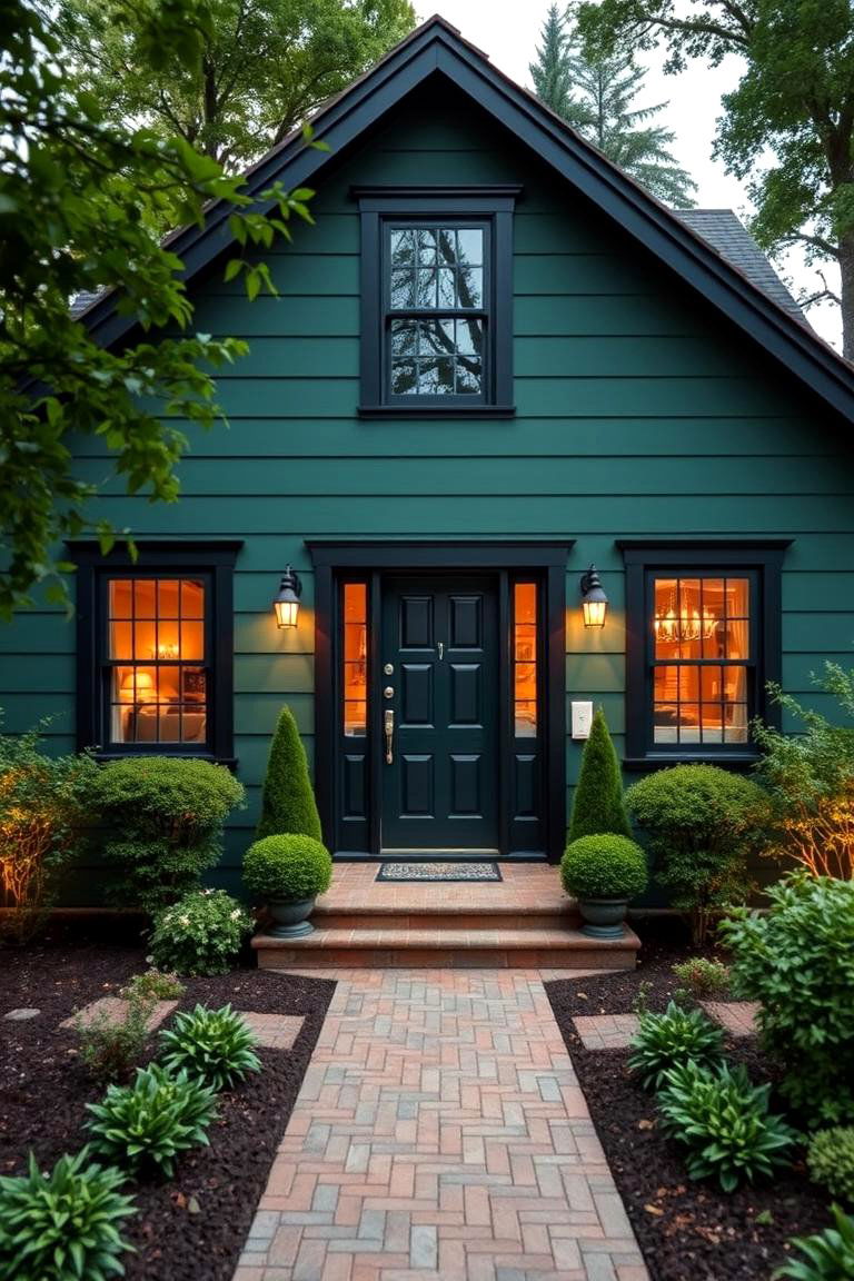 Inviting Curb Appeal - 24 Forest Green House With Black Trim