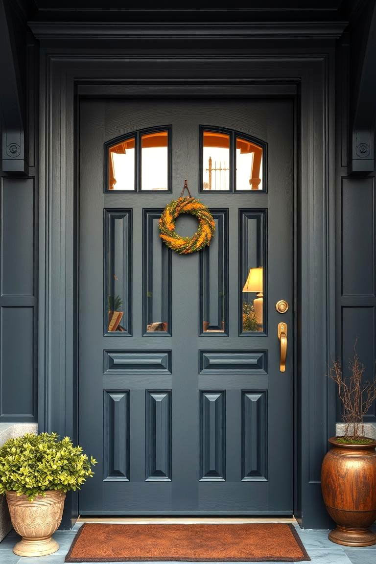 Inviting Dark Gray Door with Warm Accents - 24 Dark Gray Front Door Ideas
