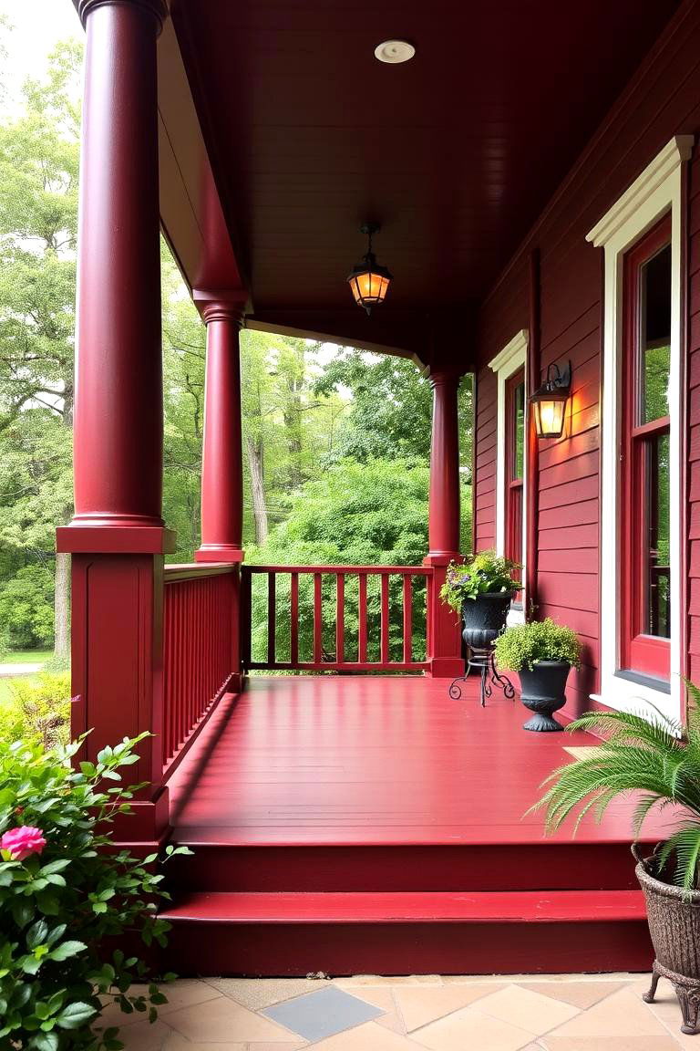 Inviting Dark Red Porch - 24 Dark Red House Exterior Ideas