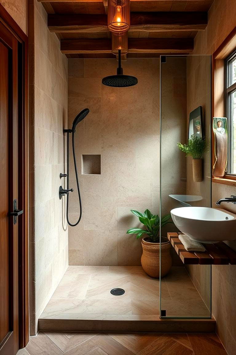 Inviting Earth Tone Oasis - 24 Corner Shower Ideas