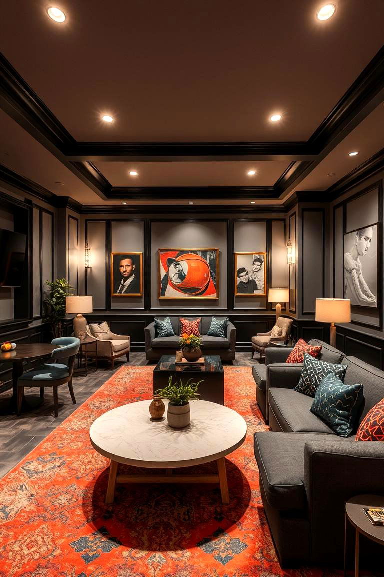 Inviting Entertaining Space - 24 living room grey walls black trim