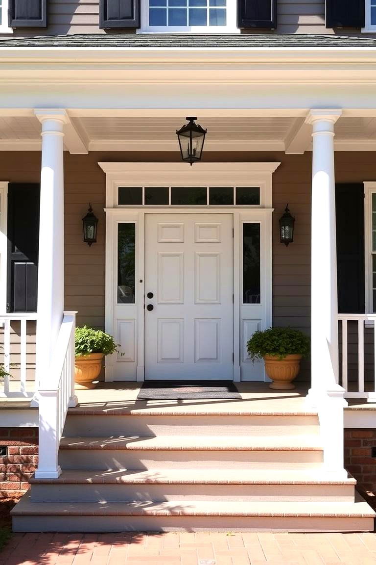 Inviting Entrance with Bold Door and Steps - 24 Colonial Front Porch Ideas