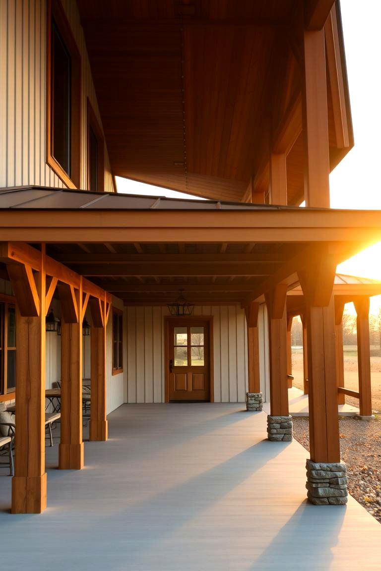 Inviting Entry with Large Overhanging Porches - 24 Pole Barn and Barndominium House Exteriors