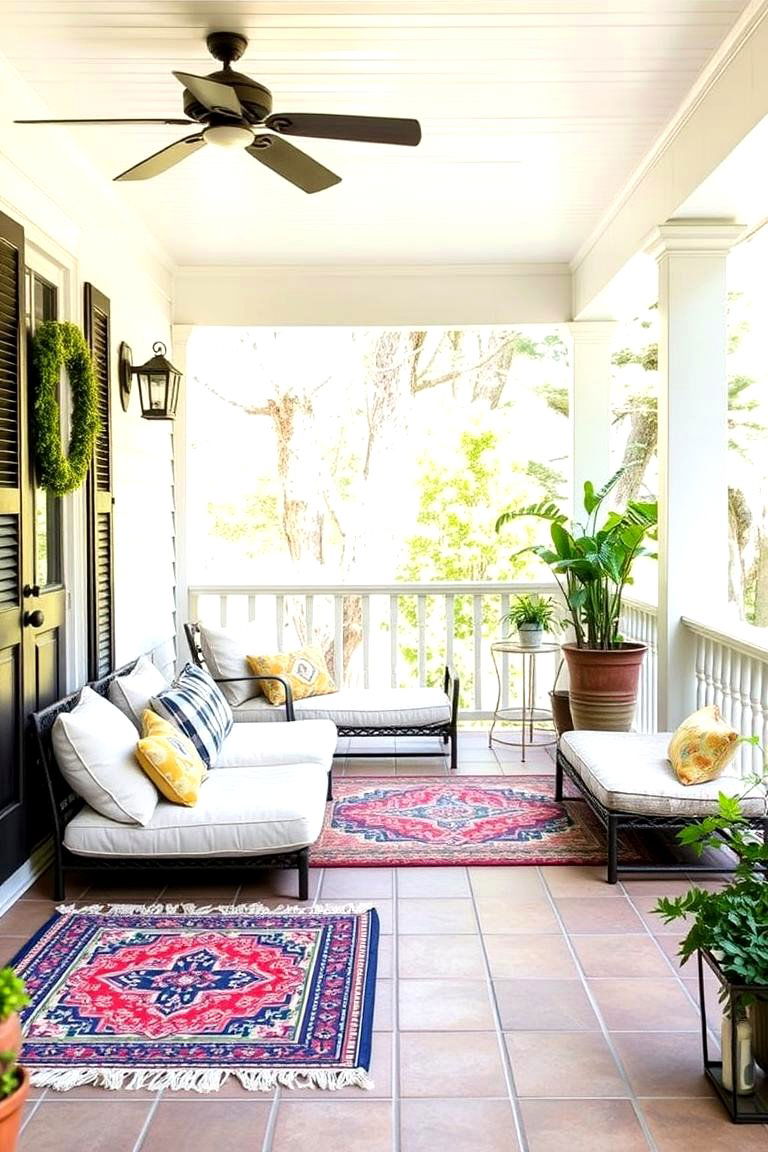 Inviting Floor Cushions and Rugs - 24 Large Front Porch Ideas