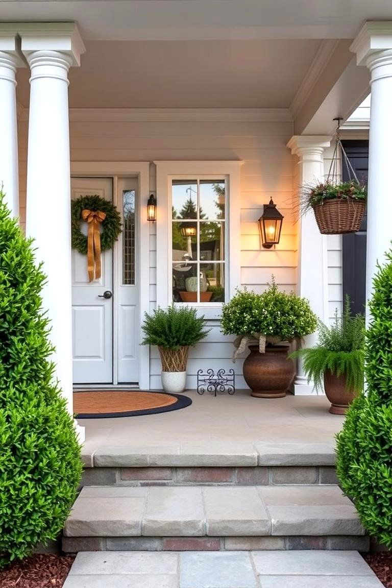 Inviting Front Porch Greenery - 24 Front Yard Boxwood Designs