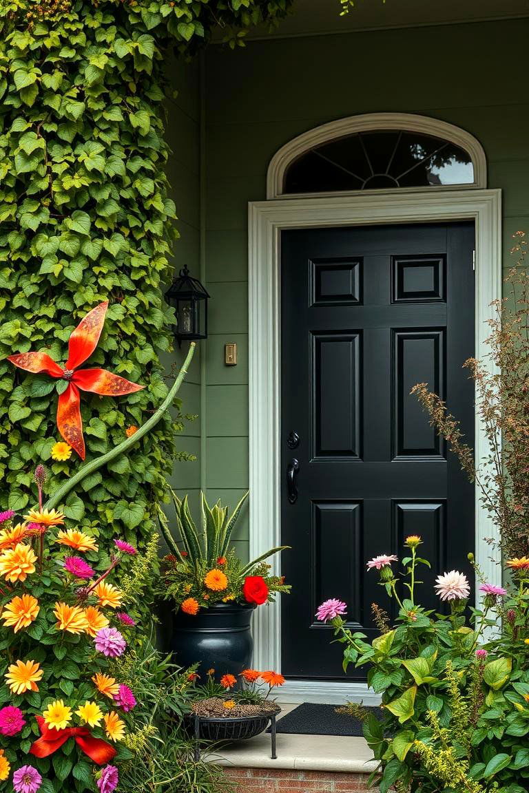 Inviting Greenery Accents - 24 Sage Green House With Black Door