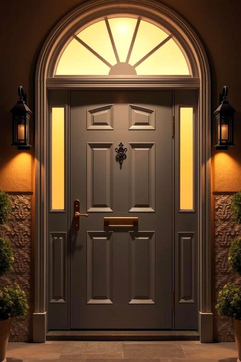 Inviting Grey with Warm Lighting - 24 Grey Front Door Ideas