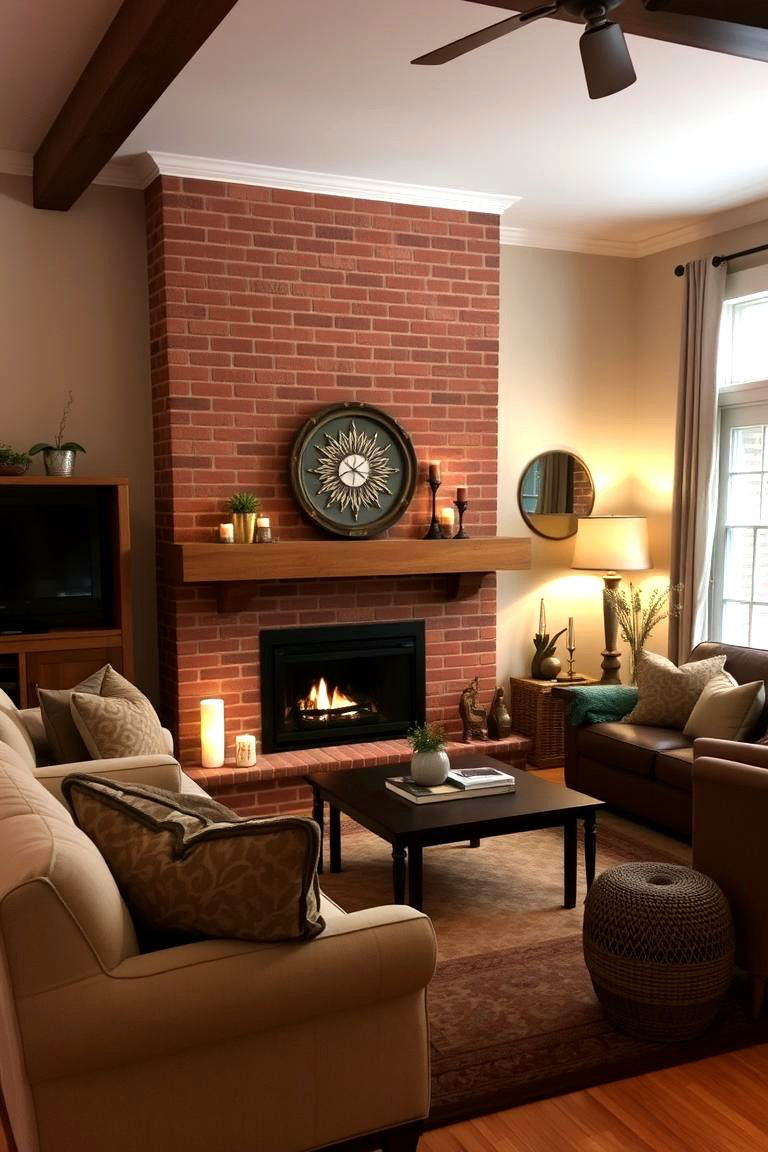Inviting Hearth Focused on Cozy Gatherings - 24 Rustic Living Room With a Brick Fireplace Ideas