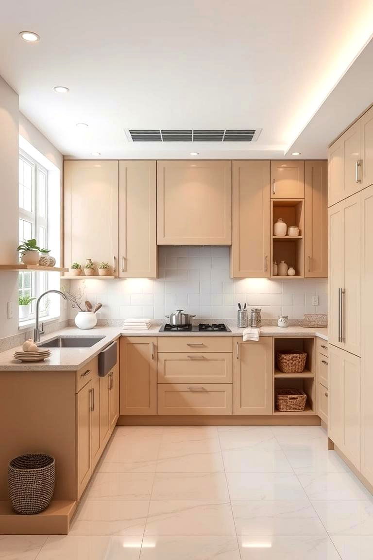 Inviting Layout - 24 Kitchens With Beige Kitchen Cabinets