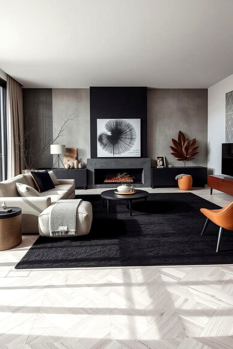 Inviting Modern Contrast - 24 Black Carpet Living Room Ideas