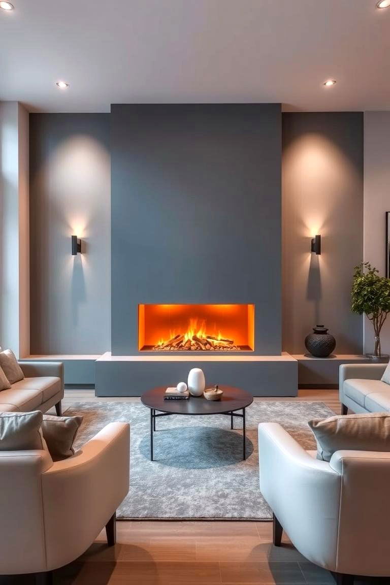 Inviting Orange Fireplace with Grey Surroundings - 24 Orange and Grey Living Room Ideas