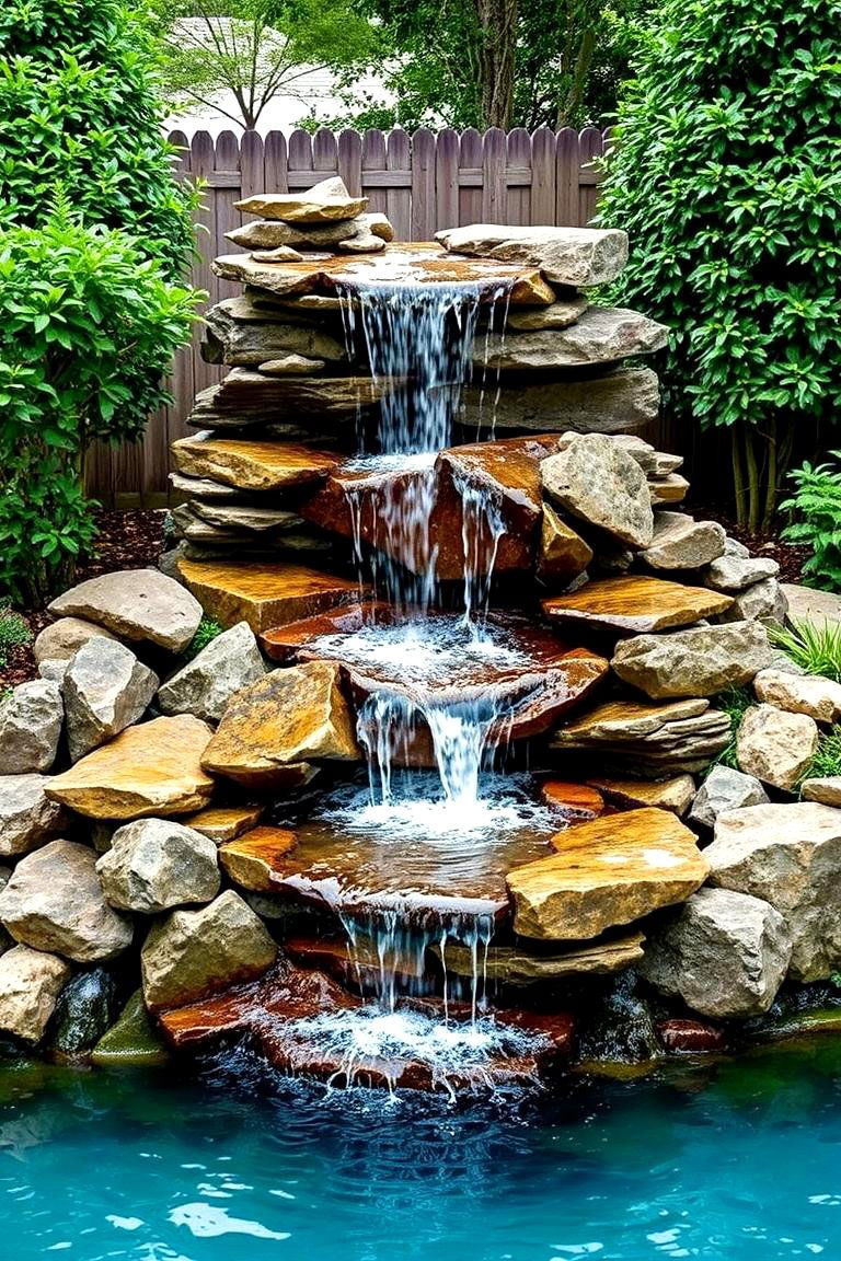 Inviting Poolless Waterfall Focal Point - 24 Pondless Waterfall Ideas