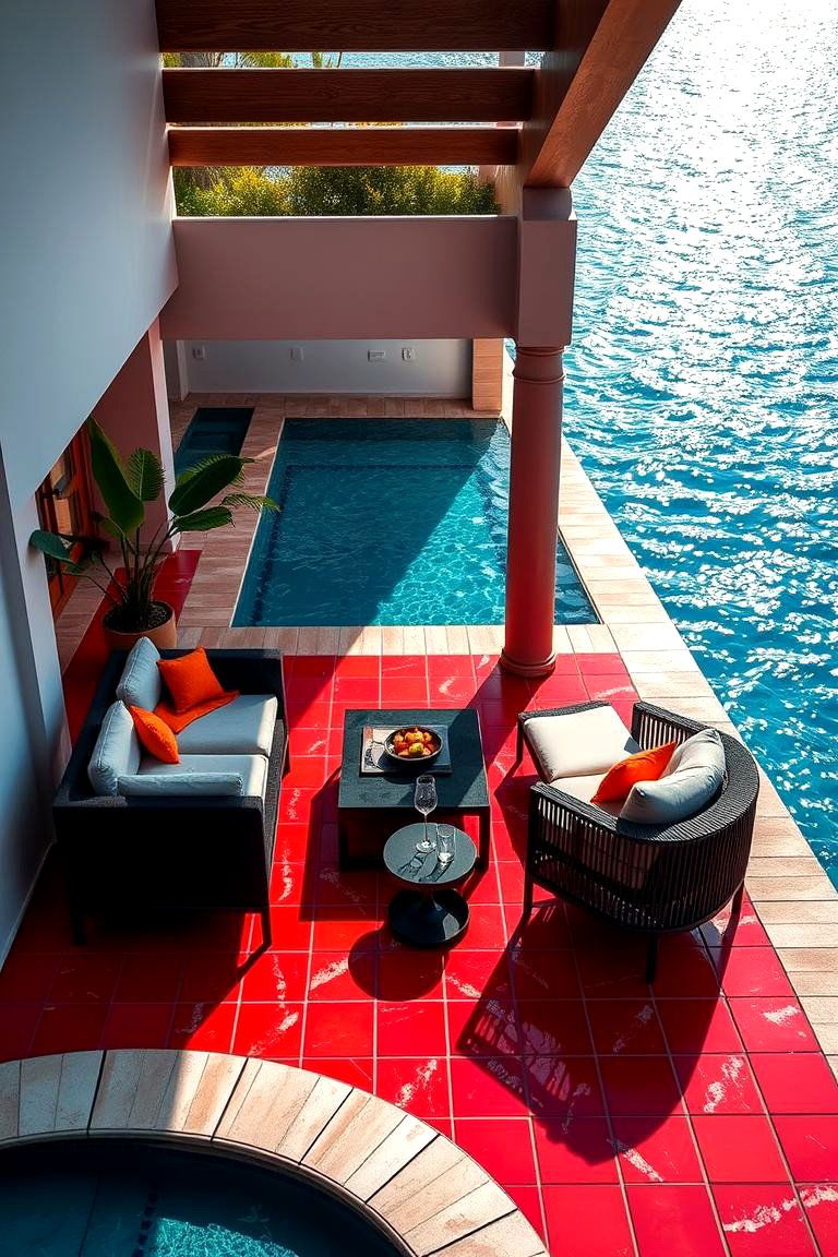 Inviting Red Paver Poolside Lounge - 24 Red Paver Patio Ideas