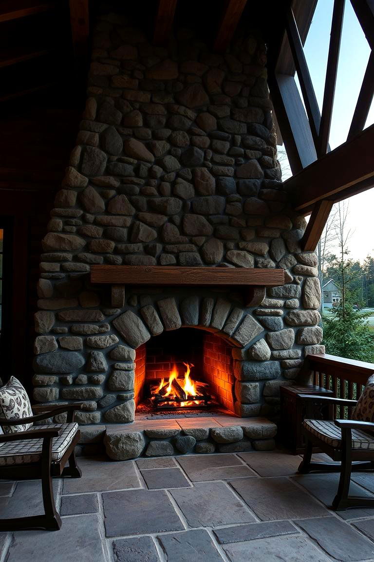 Inviting Rustic Stone Porch Fireplace - 24 Porch Fireplace Ideas