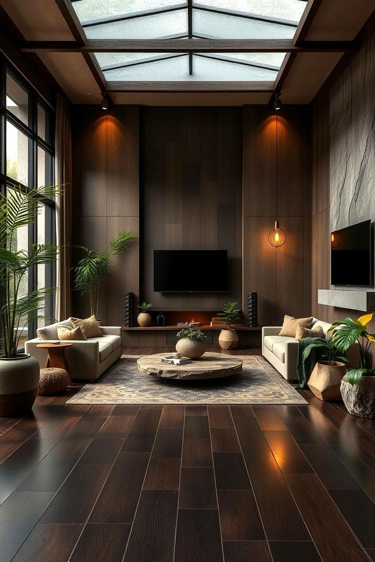 Inviting Spaces with Natural Elements - 24 Dark Brown Floor Living Room Ideas