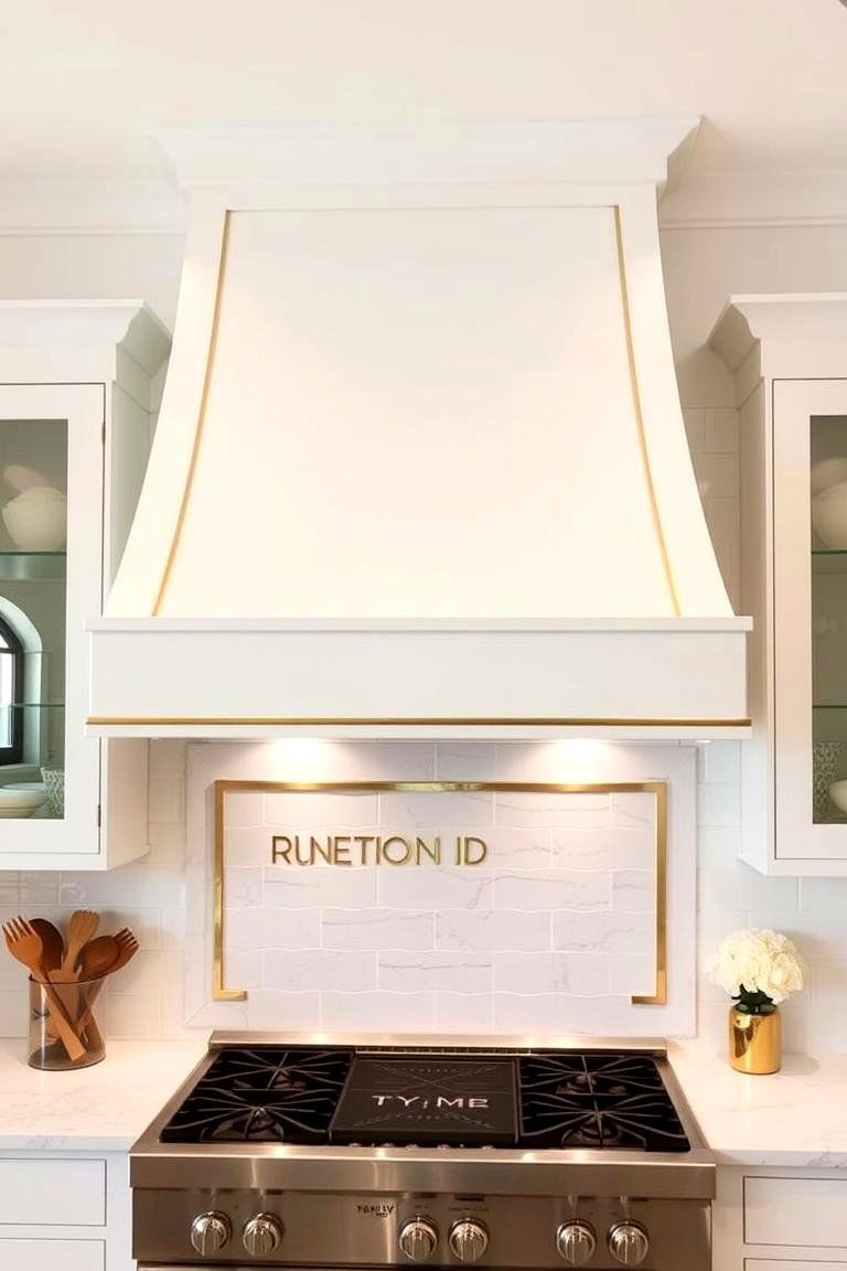 Inviting White Range Hood with Gold Trim - 24 White and Gold Kitchen Ideas