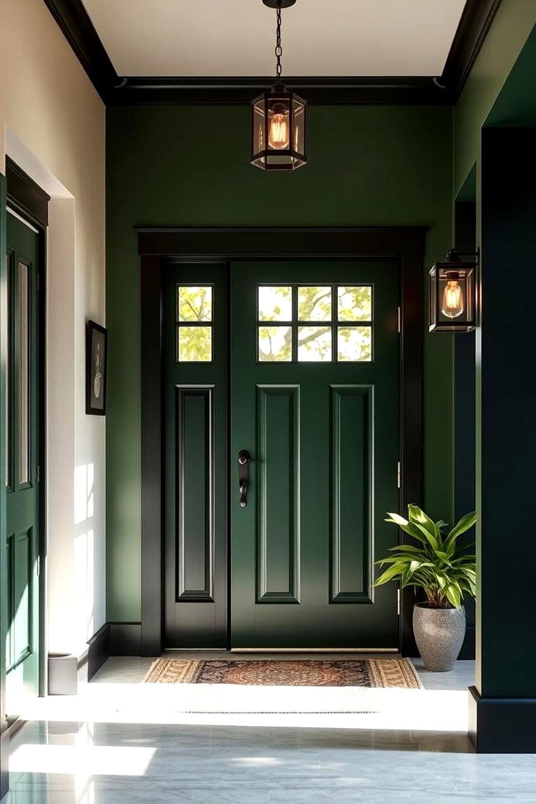 Inviting and Warm Entryways - 24 Forest Green House With Black Trim