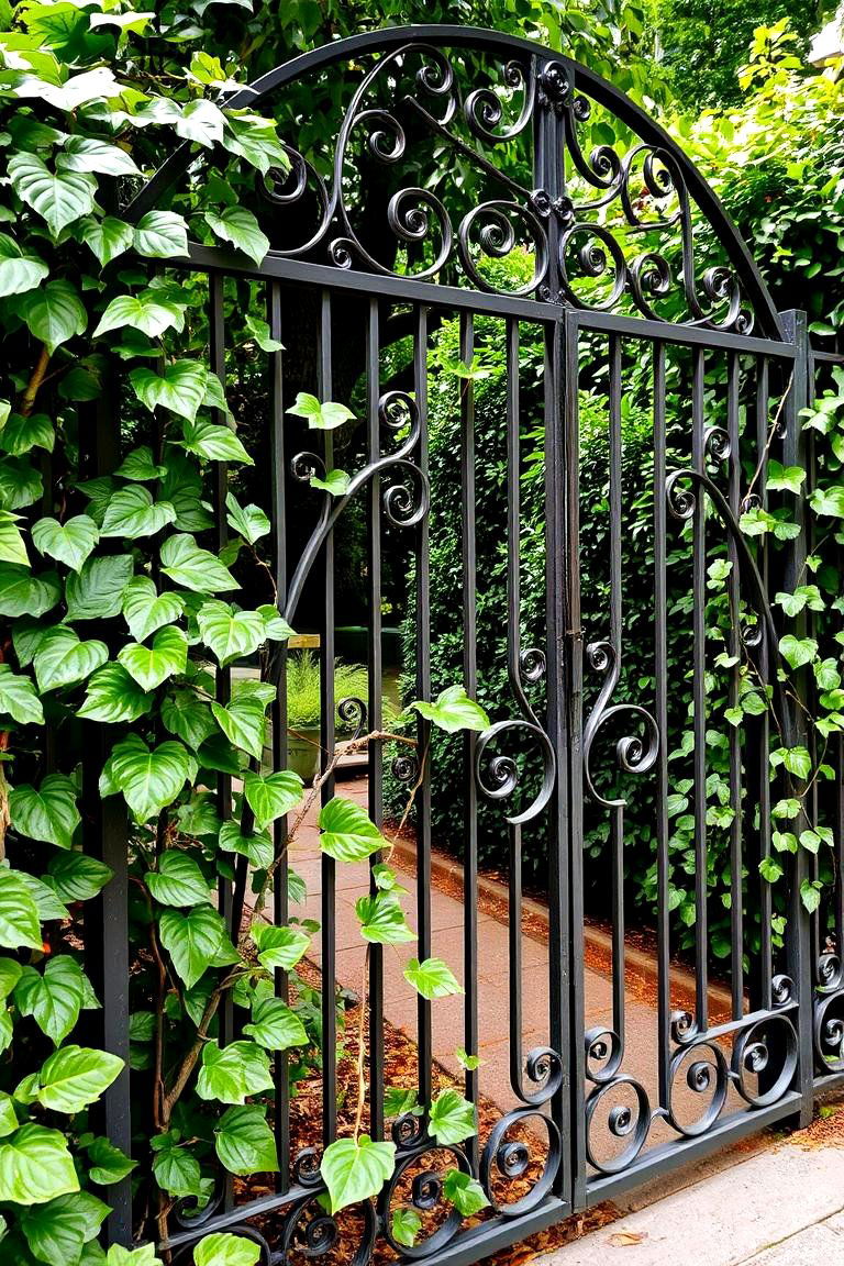 Iron Gate with Vine Detailing - 24 Fence Gate Ideas