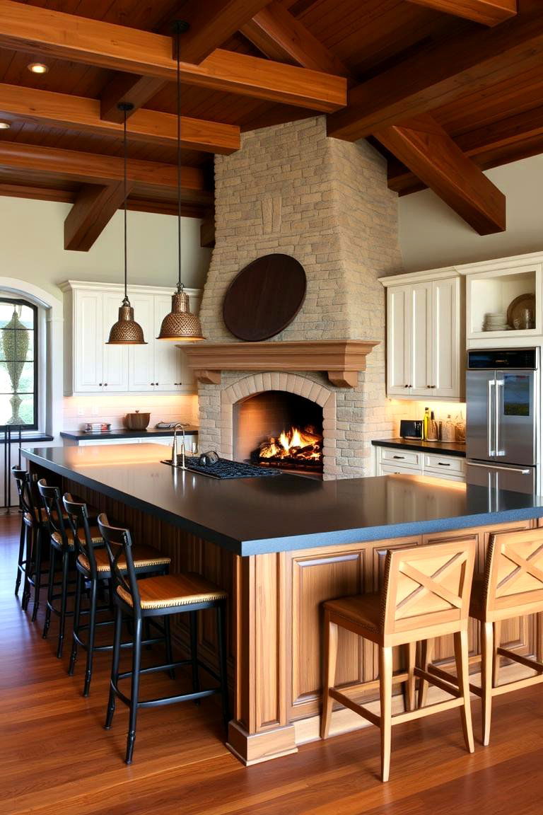 Island Fireplace Feature - 24 Kitchens With Fireplaces