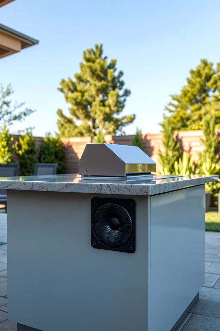 Island with Bluetooth Speaker System - 24 Outdoor Kitchen Island Ideas