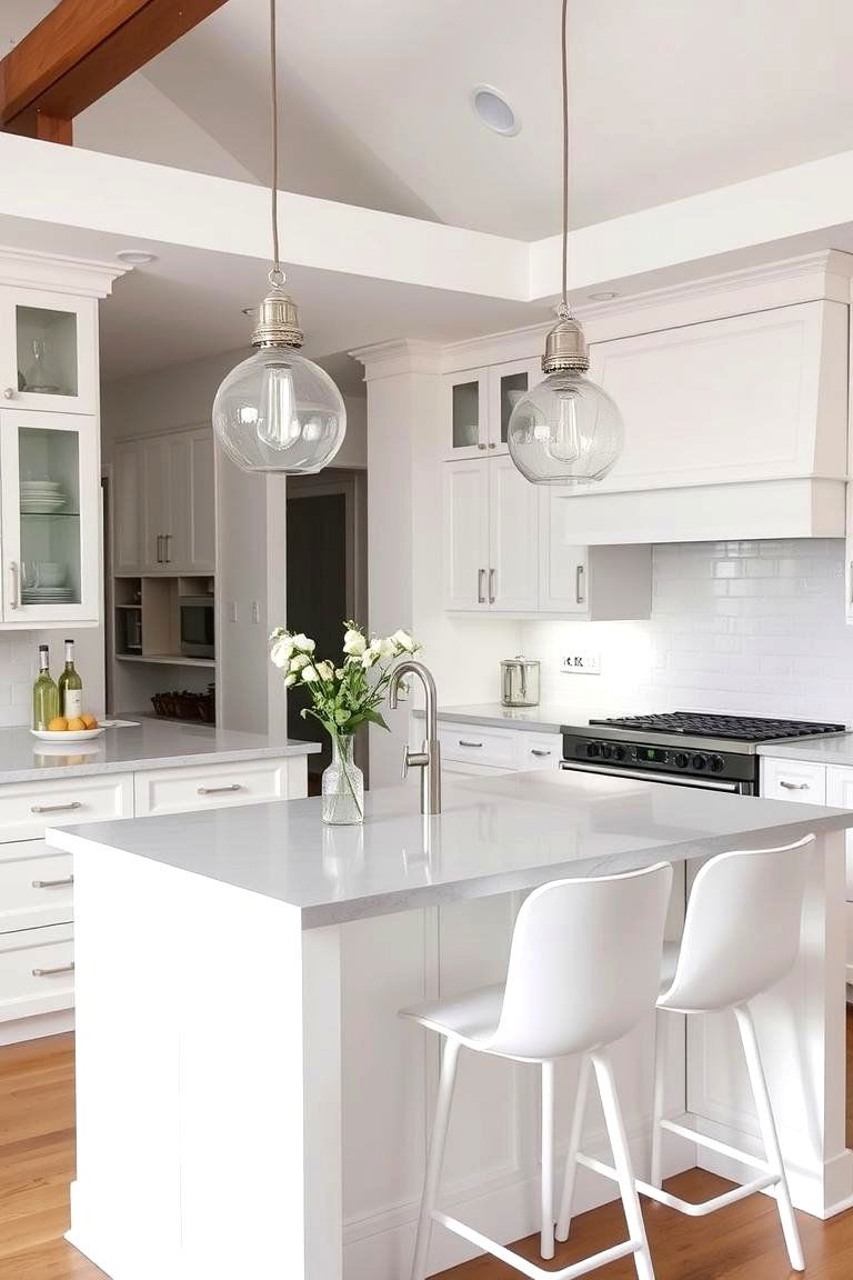 Island with Decorative Lighting Above the Seating Area - 24 Kitchen Island Ideas With Seating
