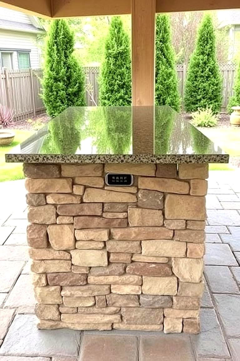 Island with Decorative Stone Veneer - 24 Outdoor Kitchen Island Ideas