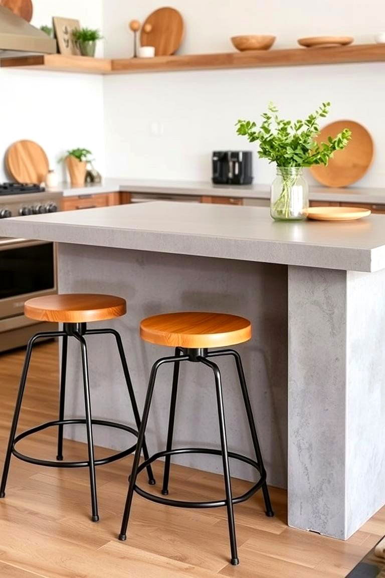 Island with Industrial Style Seating - 24 Kitchen Island Ideas With Seating