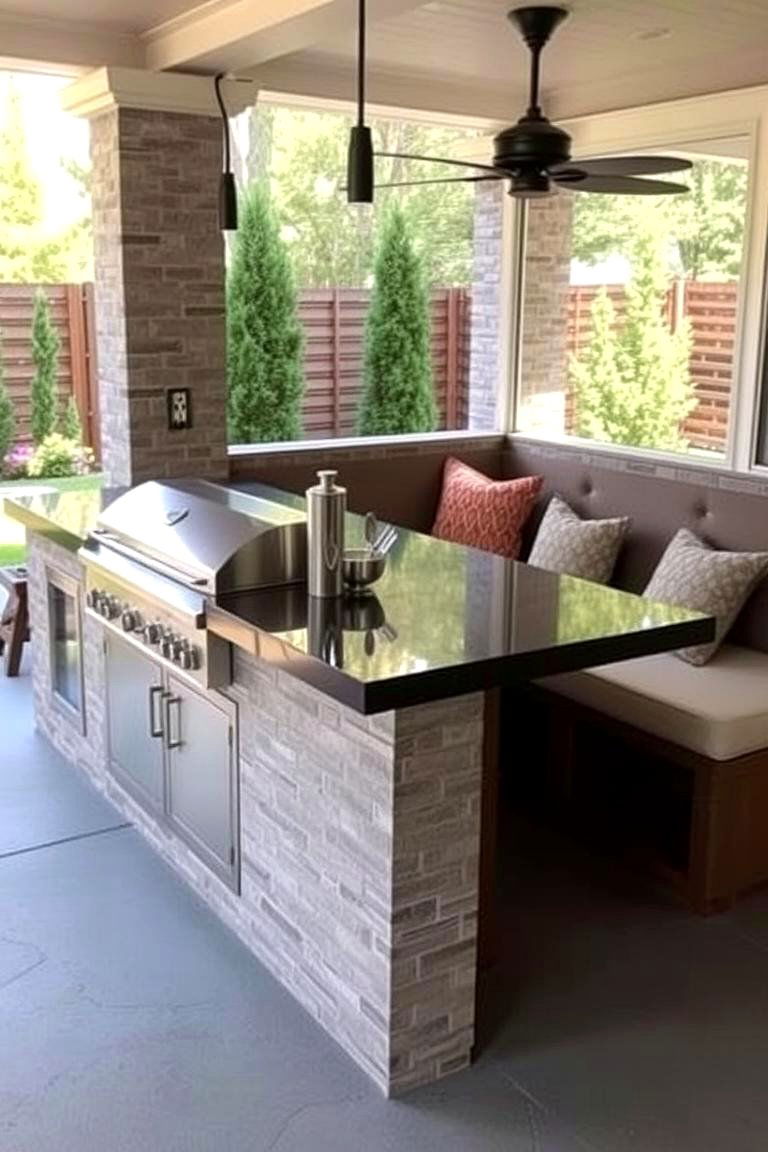 Island with Integrated Seating Nook - 24 Outdoor Kitchen Island Ideas