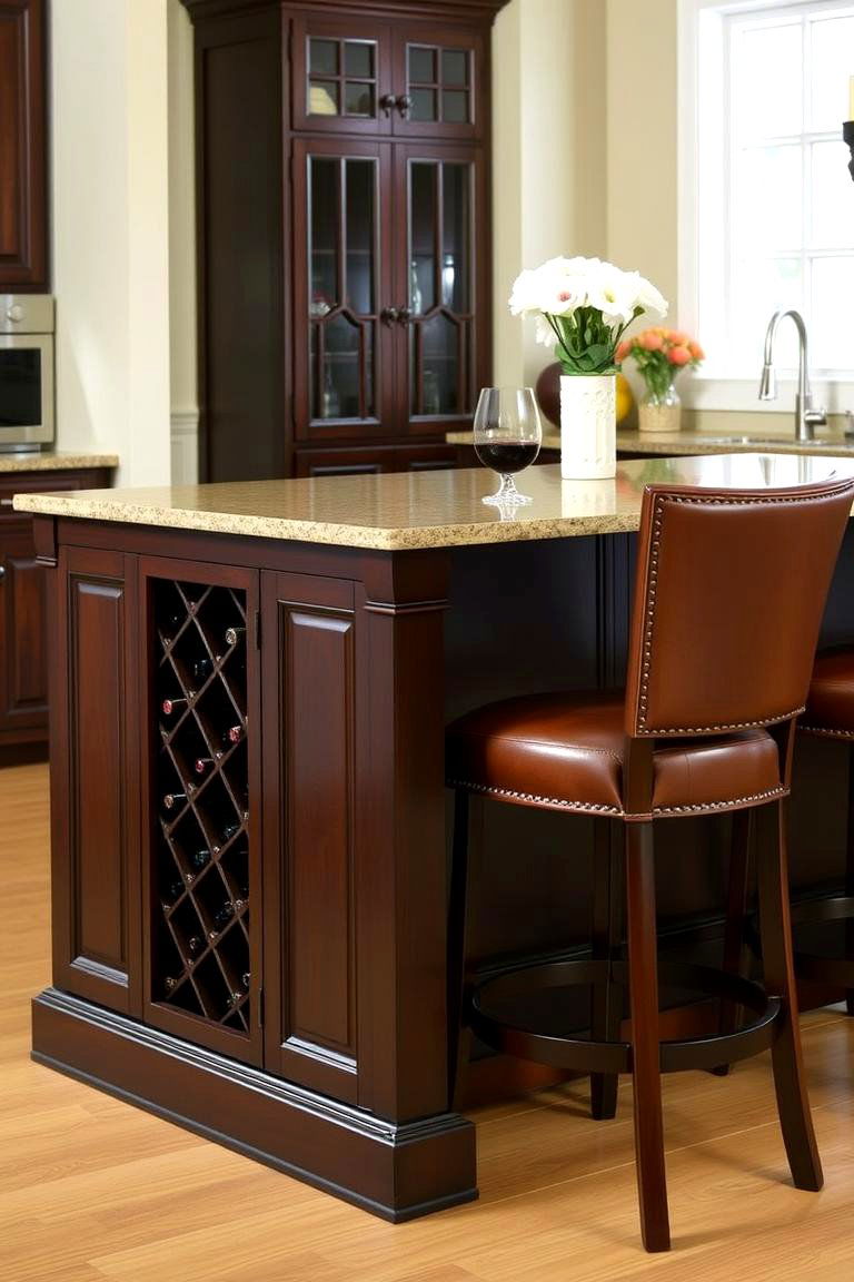 Island with Integrated Wine Rack and Seating - 24 Kitchen Island Ideas With Seating