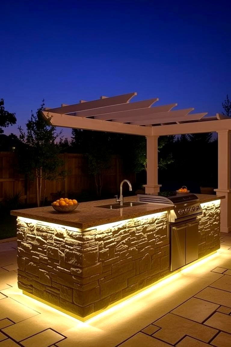Island with Lighting Fixtures - 24 Outdoor Kitchen Island Ideas