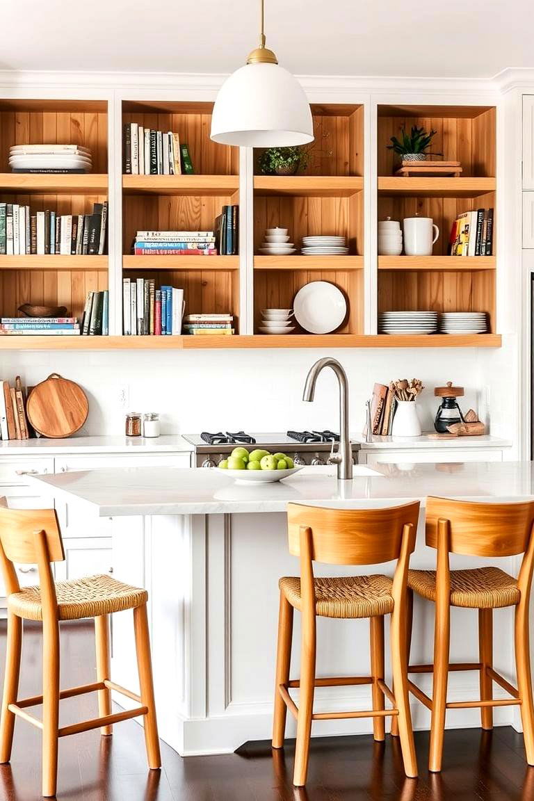 Island with Open Shelving and Counter Stools - 24 Kitchen Island Ideas With Seating