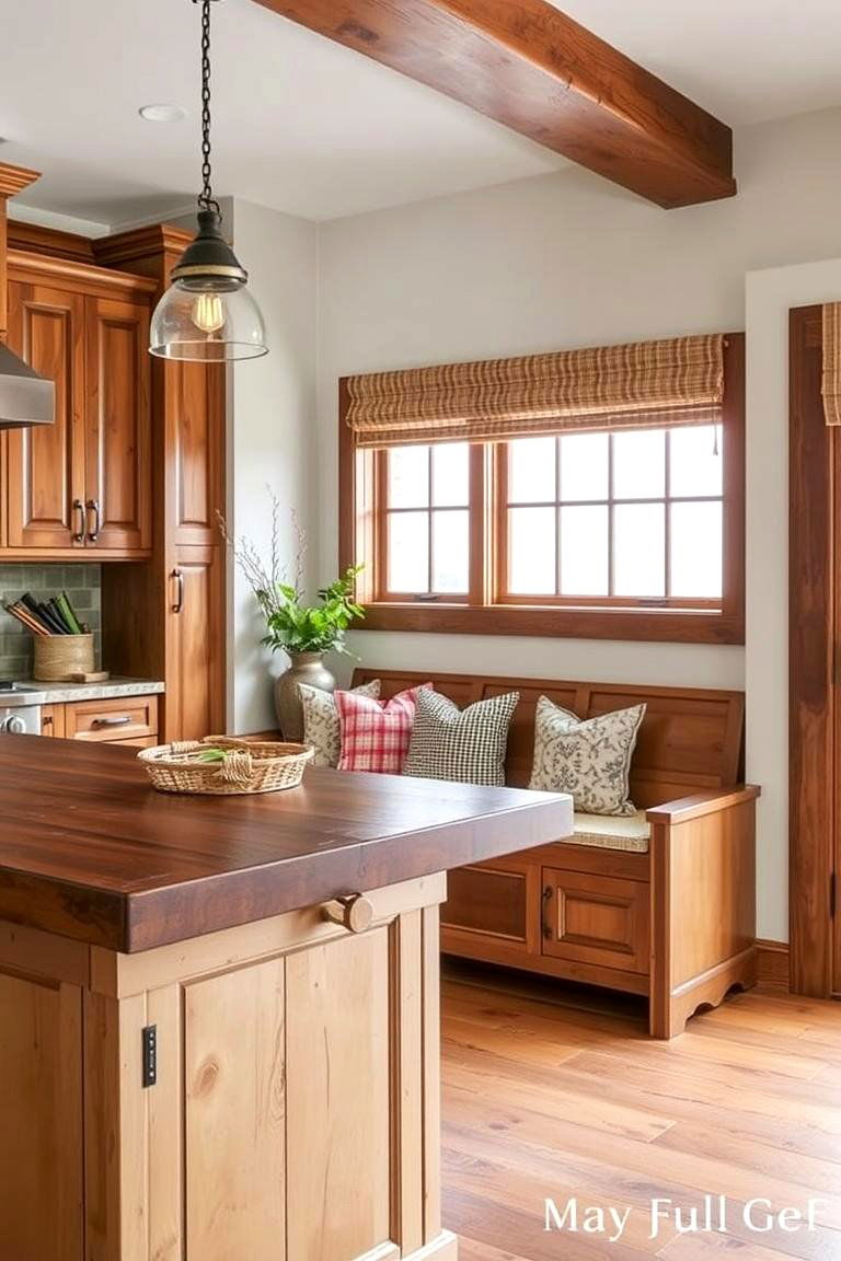 Island with Seating Nook - 24 Rustic Kitchen Island Ideas
