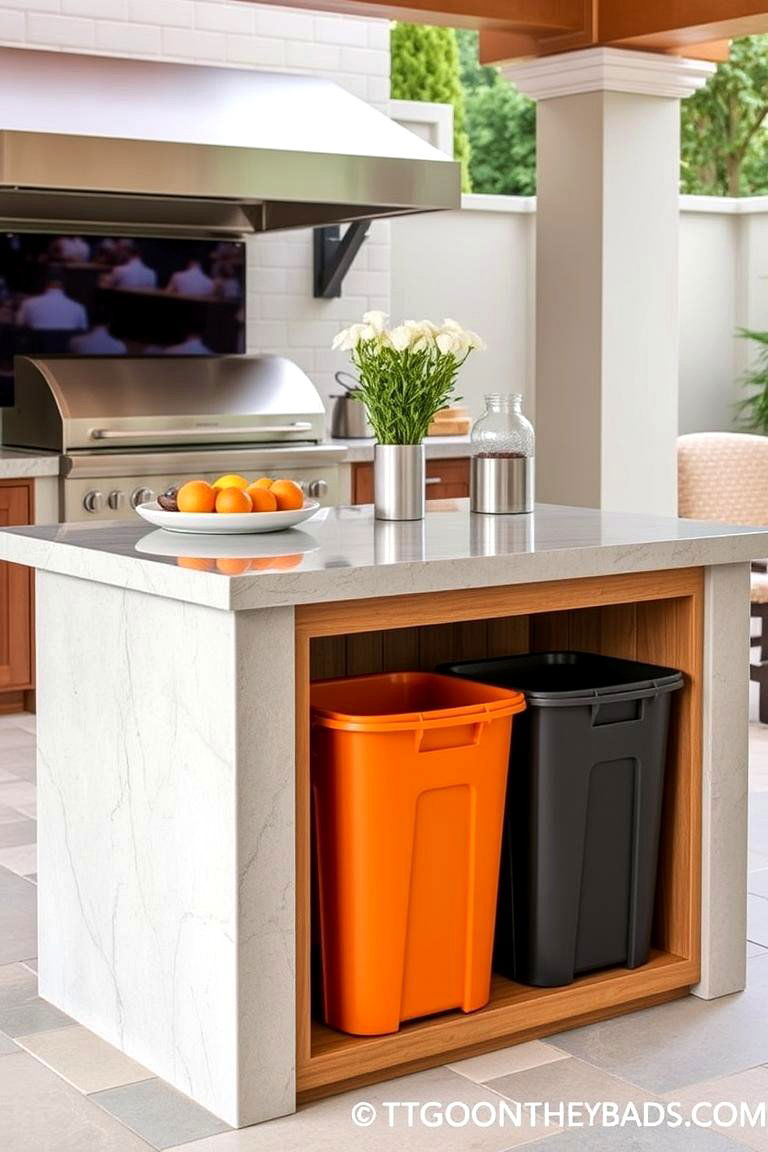 Island with Trash and Recycling Bins - 24 Outdoor Kitchen Island Ideas