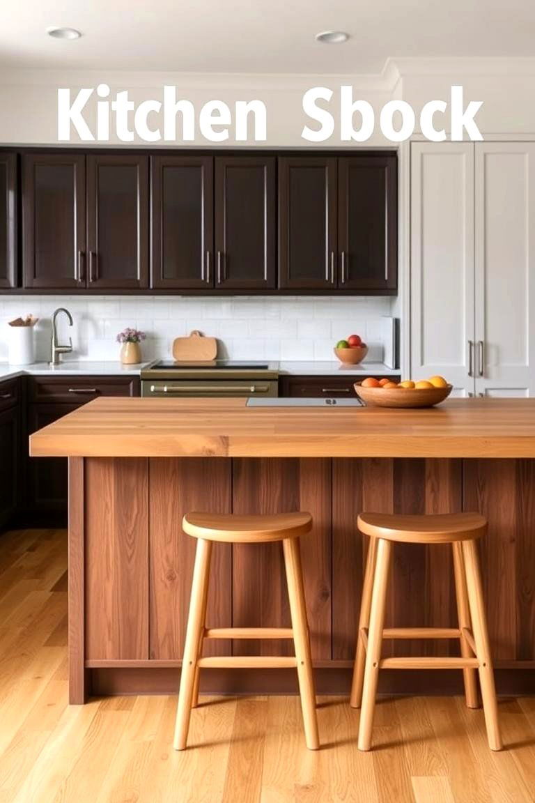 Island with a Butcher Block Countertop and Seating - 24 Kitchen Island Ideas With Seating