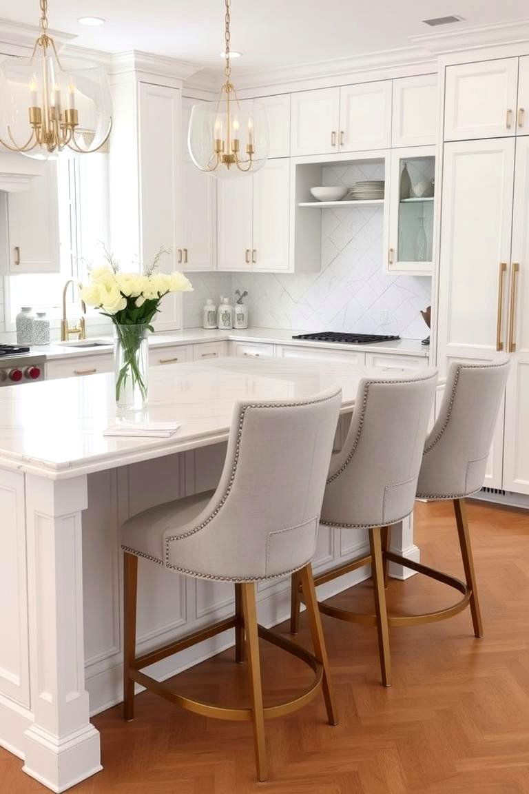 Island with a Marble Countertop and Elegant Seating - 24 Kitchen Island Ideas With Seating