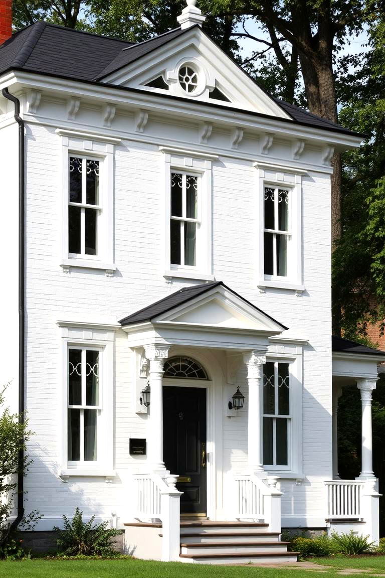 Italianate Style with Bracketed Cornice - 24 White Exterior Home with a Black Roof Ideas