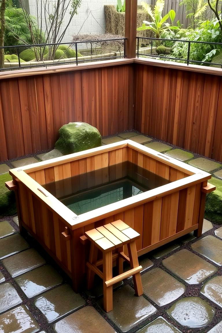 Japanese Soaking Tub with Bamboo - 24 Outdoor Bathtub Ideas