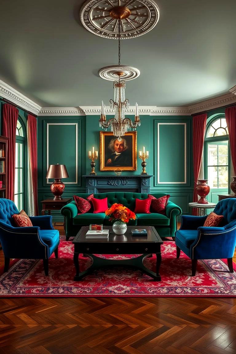 Jewel Toned Vintage Statement - 24 Vintage Living Room Ideas