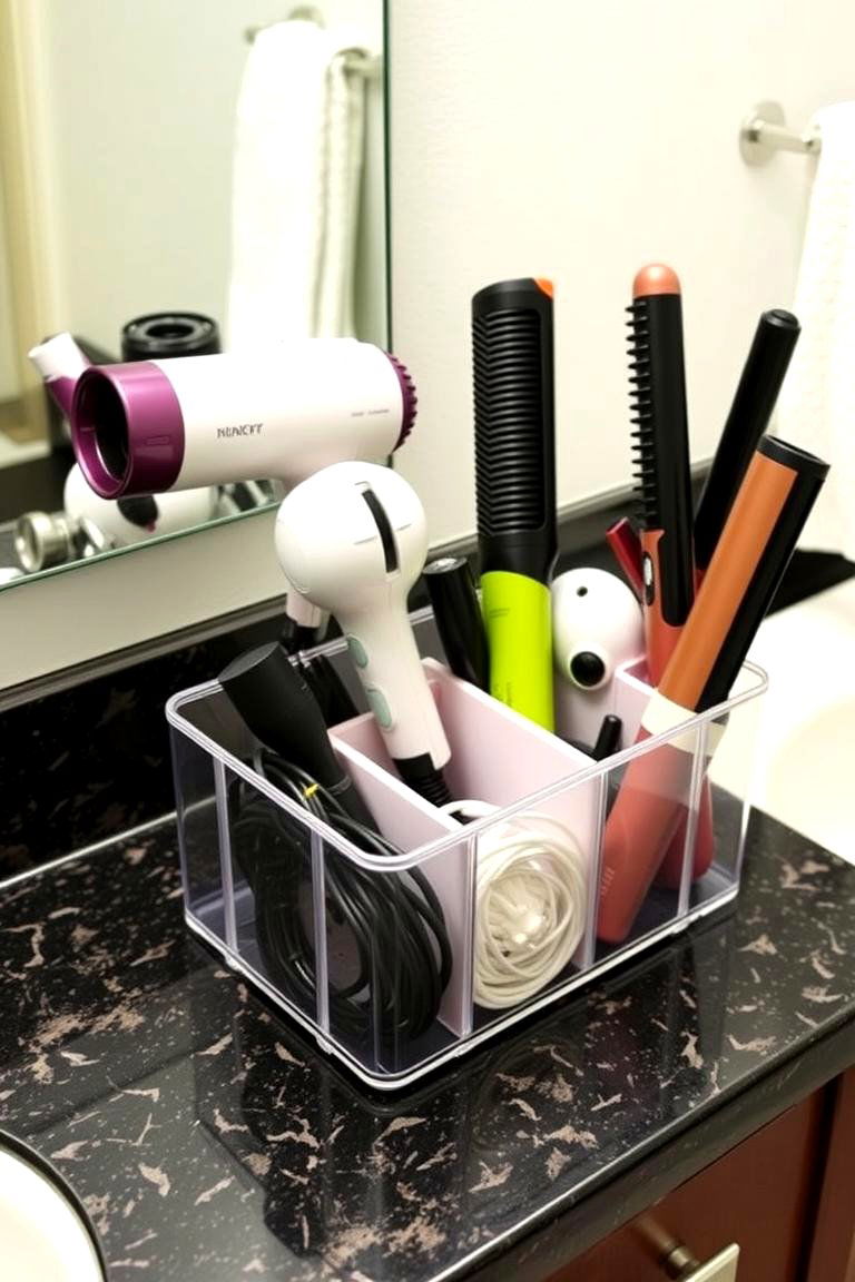 Keep Hair Tools in a Storage Caddy - 24 Bathroom Counter Organization Ideas