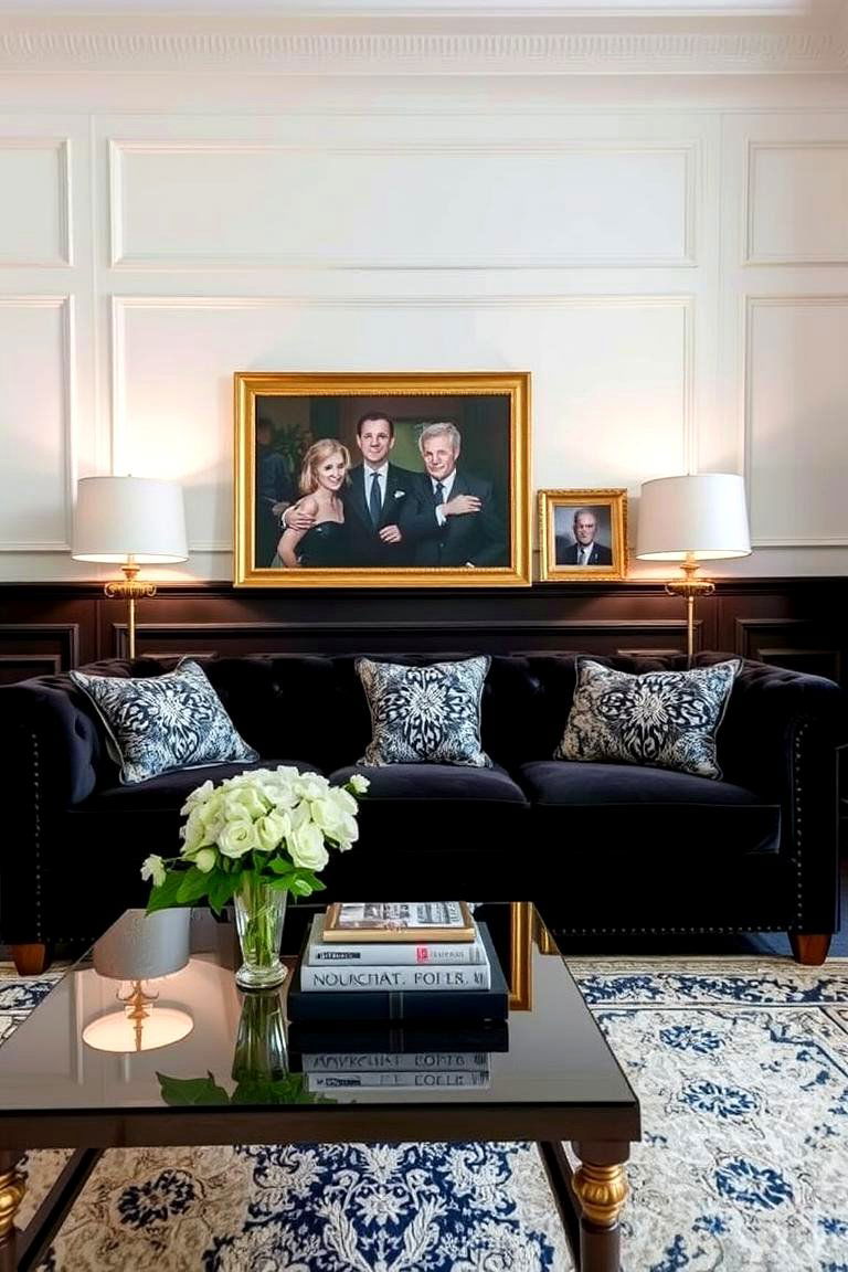 Keep It Classic with Black White and Gold - 24 Living Room Ideas With Black Couches