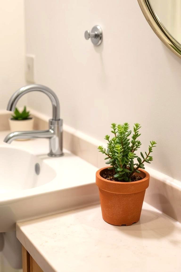Keep a Small Plant for Decoration and Freshness - 24 Bathroom Counter Organization Ideas