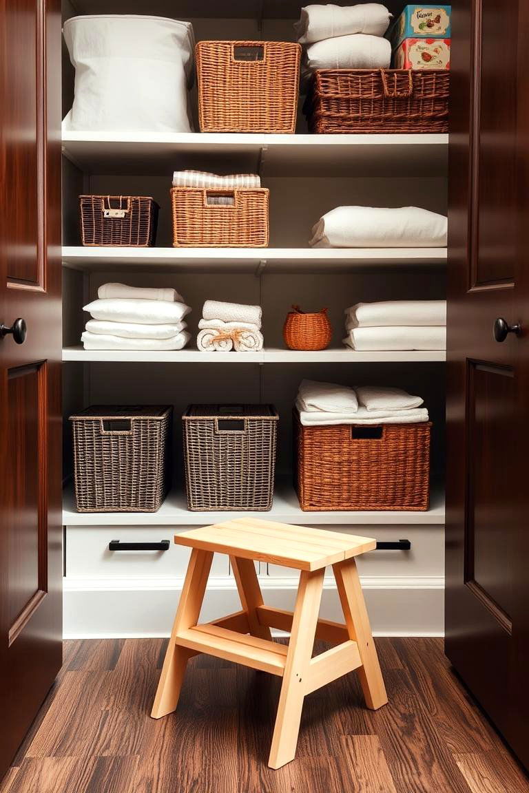 Keep a Step Stool Handy for High Shelves - 24 Linen Closet Organization Ideas