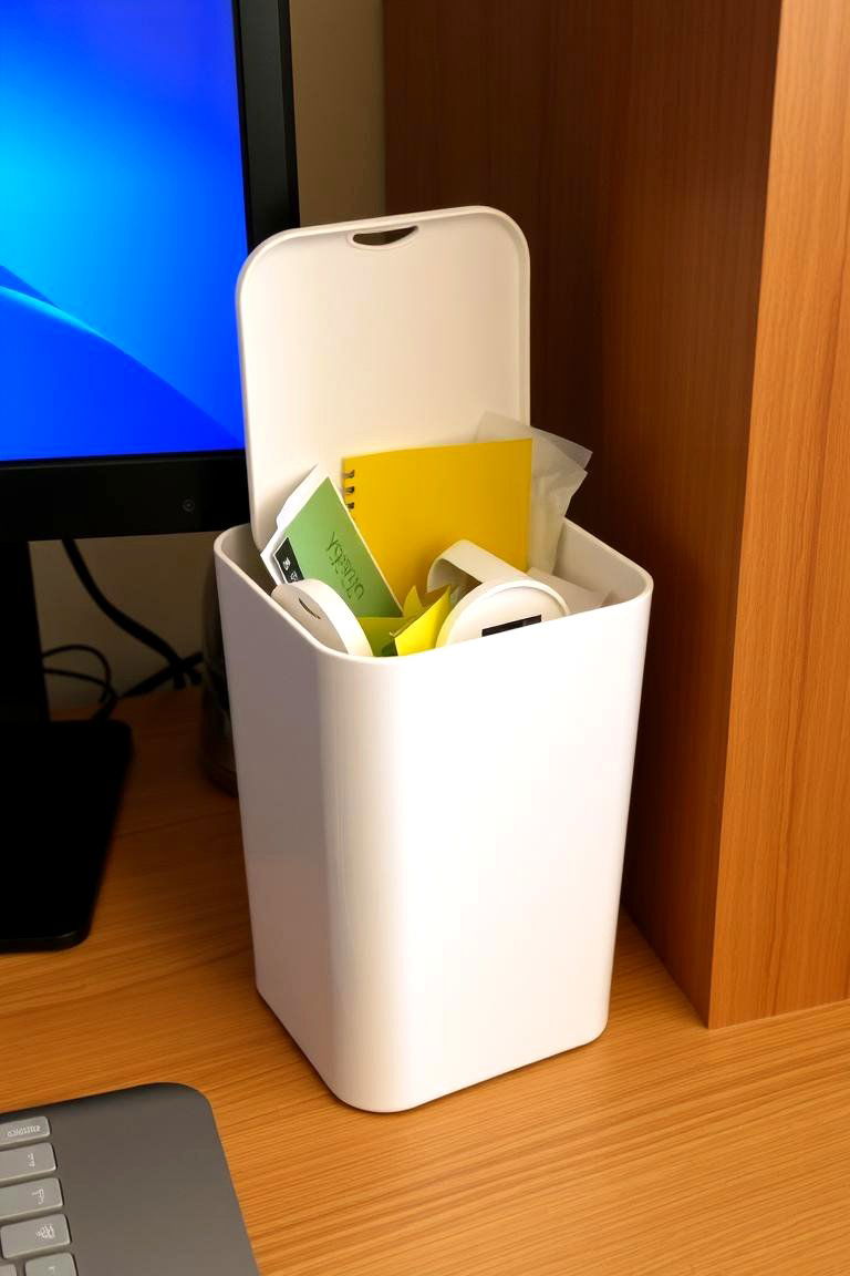 Keep a Trash Bin Nearby - 24 Desk Organization Ideas
