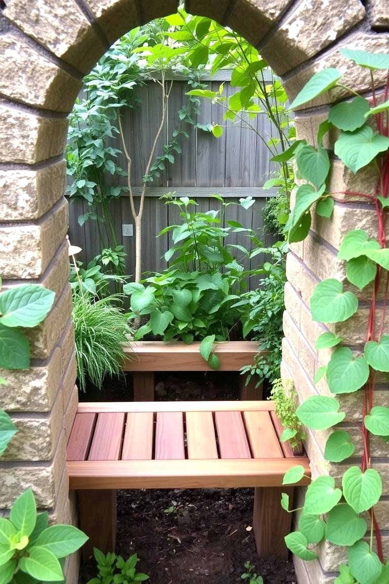 Keyhole Garden with Integrated Bench - 24 Raised Garden Bed Ideas
